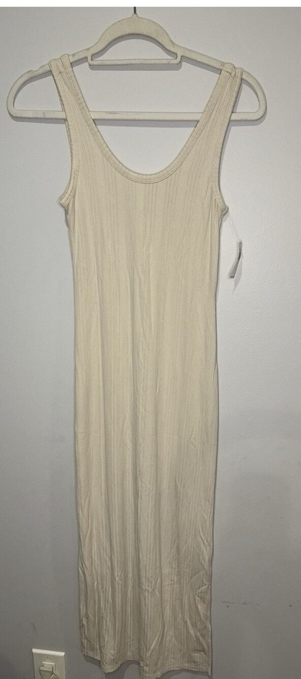 NWT Old Navy Women’s Beige Ribbed Knit Scoop Neck Sleeveless Tank Midi Dress XS